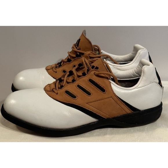 Adidas Shoes - Adidas Womens Tan White Leather EVN 791 Lace Up Golf Cleats Shoes Sz 6
